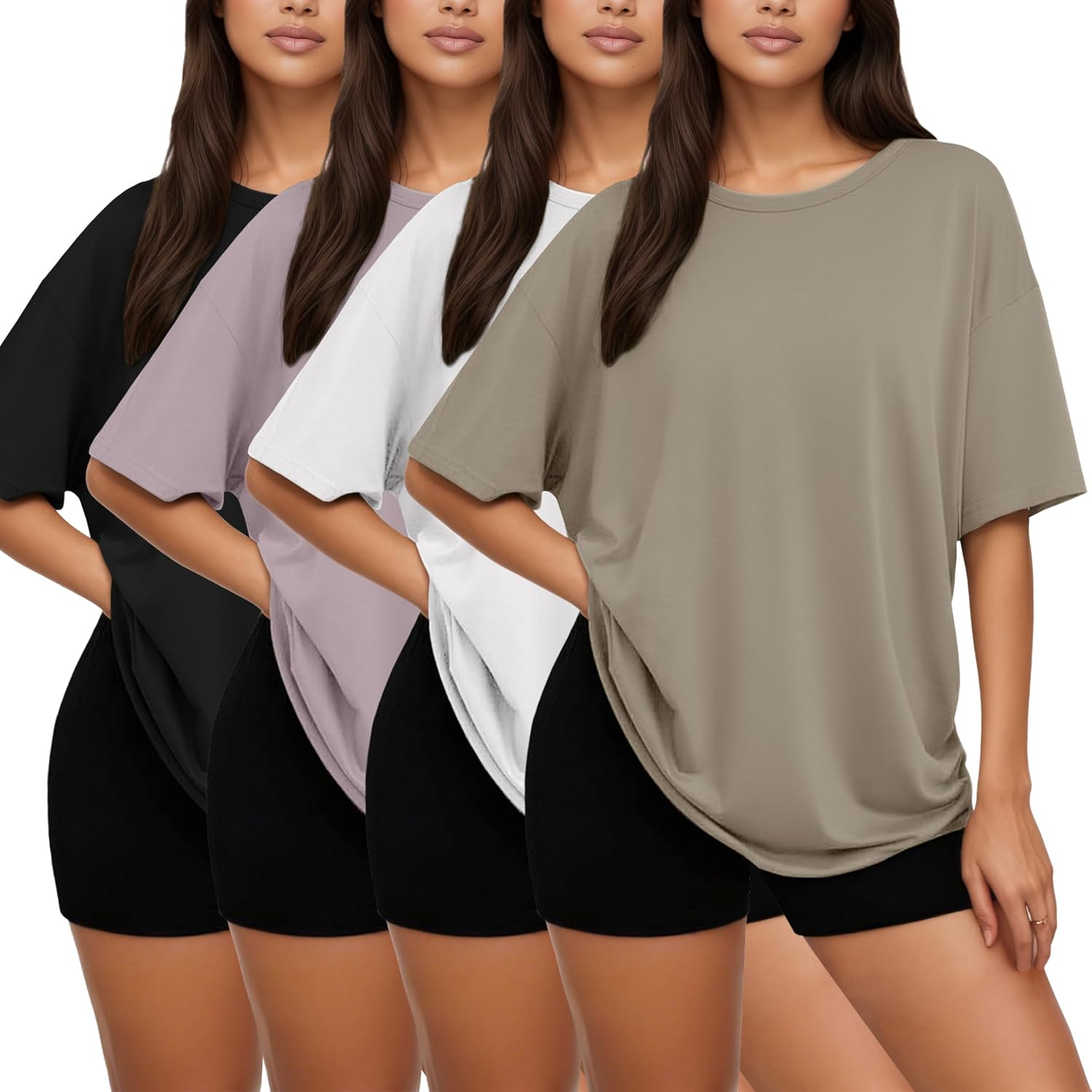 Siimcuzy 1/2/4 Pack Oversized Tshirts for Women, Loose Fit Crew Neck Summer Baggy Tops Workout Tees Plus Size T Shirts