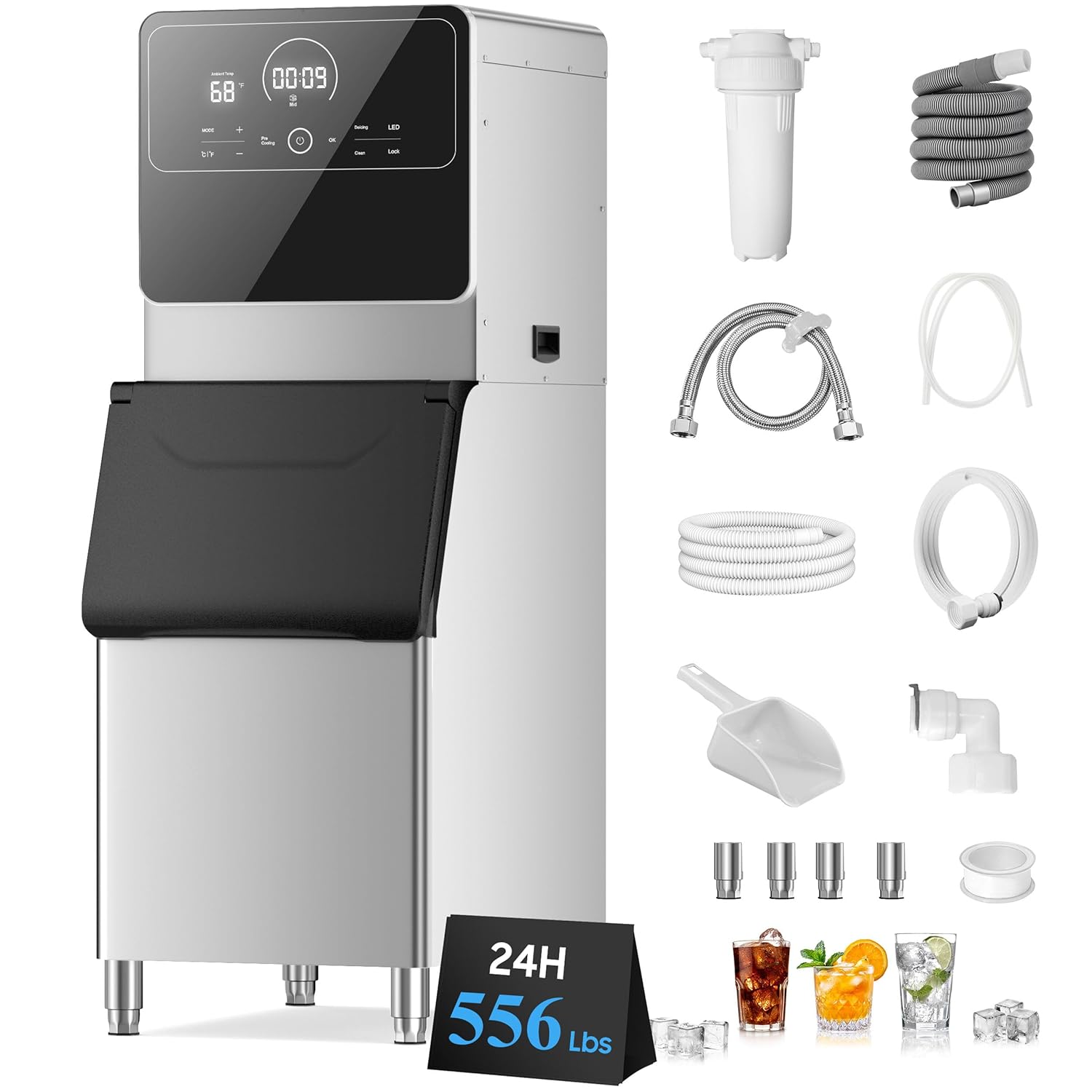 5-Year Limited Warranty Commercial Ice Maker Machine 560 Lbs/24H with 400LBS Large Storage Bin Ice Ready in Air Cooled Clear Cube Ice for Bar Business Cafe ETL (560 Lbs/24H)