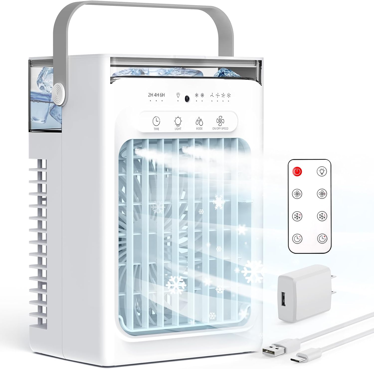 Portable Air Conditioners, 3-1 Mini AC Unit with Remote, 4 Speeds Small Air Cooler With 2 Mist Modes, 2 Cooling Modes,Timer,7 Lights, USB Powered Cooling Fan for Bedoom Car Camping Office