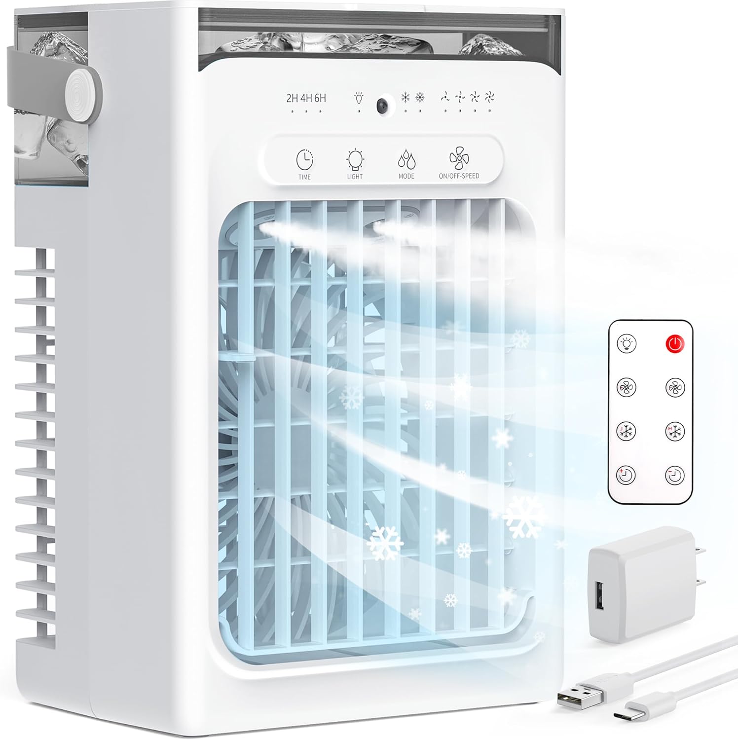 Portable Air Conditioners, Air Cooler Evaporative Personal Mini AC with Remoter, 4 Wind Speed, 2-4-6H Timer, 2 Modes, Colorful Night Light, Portable AC for Room, Car, Bedroom, Office, Outdoor