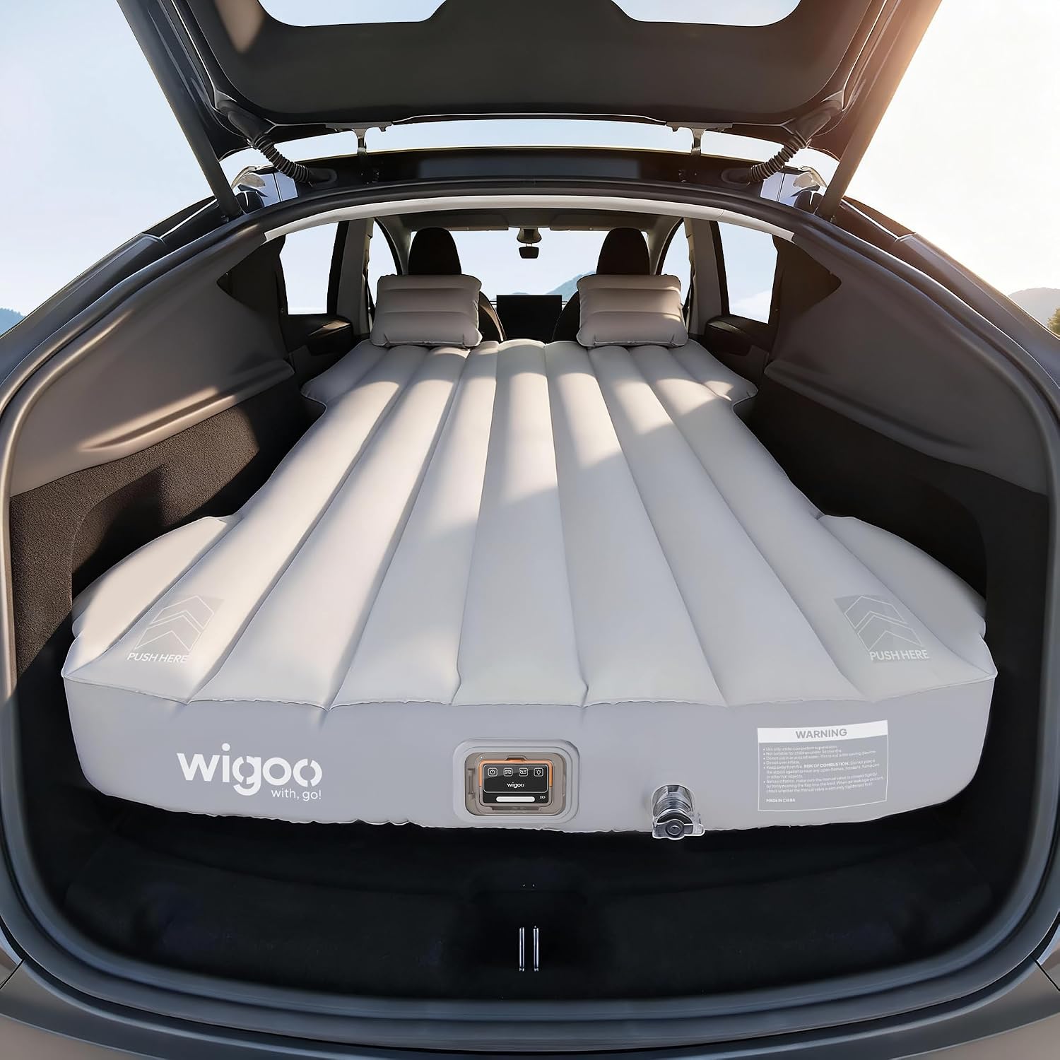 Wigoo 2026 Upgrade Air Mattress for Tesla Model Y 2020-2026 [Click Self-Inflate, Home-Level Comfort] USB-C Charging Built-in Air Pump & Ergonomic Design with 2 Pillow, Camping Accessories NOT for Y L