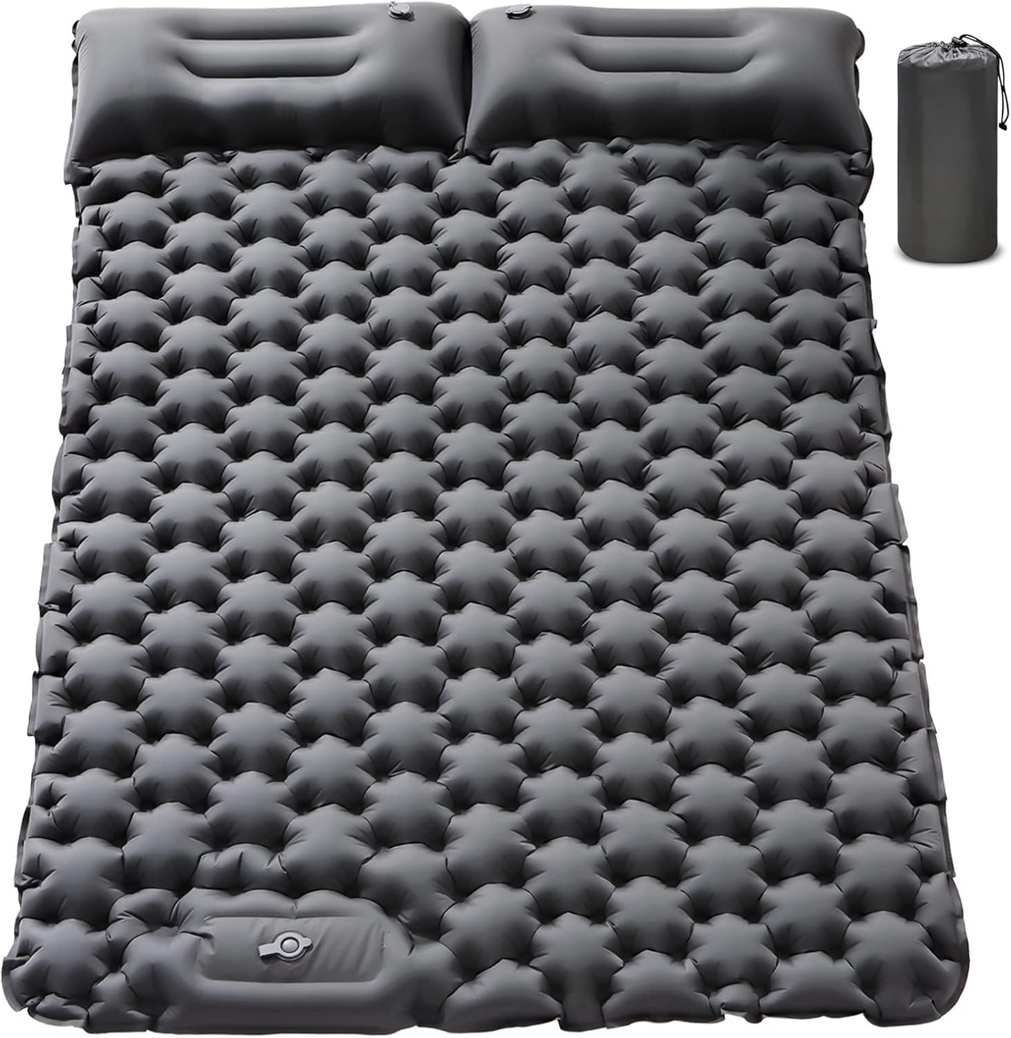 Double Sleeping Pad for Camping - 4" Extra Thick Self Inflating Air Mattress for 2 Person with Built-in Pillow & Foot Pump, Waterproof Inflatable Sleeping Mat for Backpacking Tent Hiking Travel