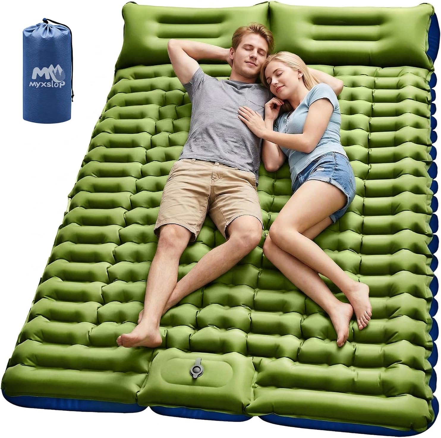 Myxslop Double Sleeping Pad for Camping, 4" Extra-Thick 2 Person Inflatable Camping Mattress with Built-in Pillow & Foot Pump, Compact Sleeping Mat for Outdoor Tent, Backpacking, Hiking and Car Travel