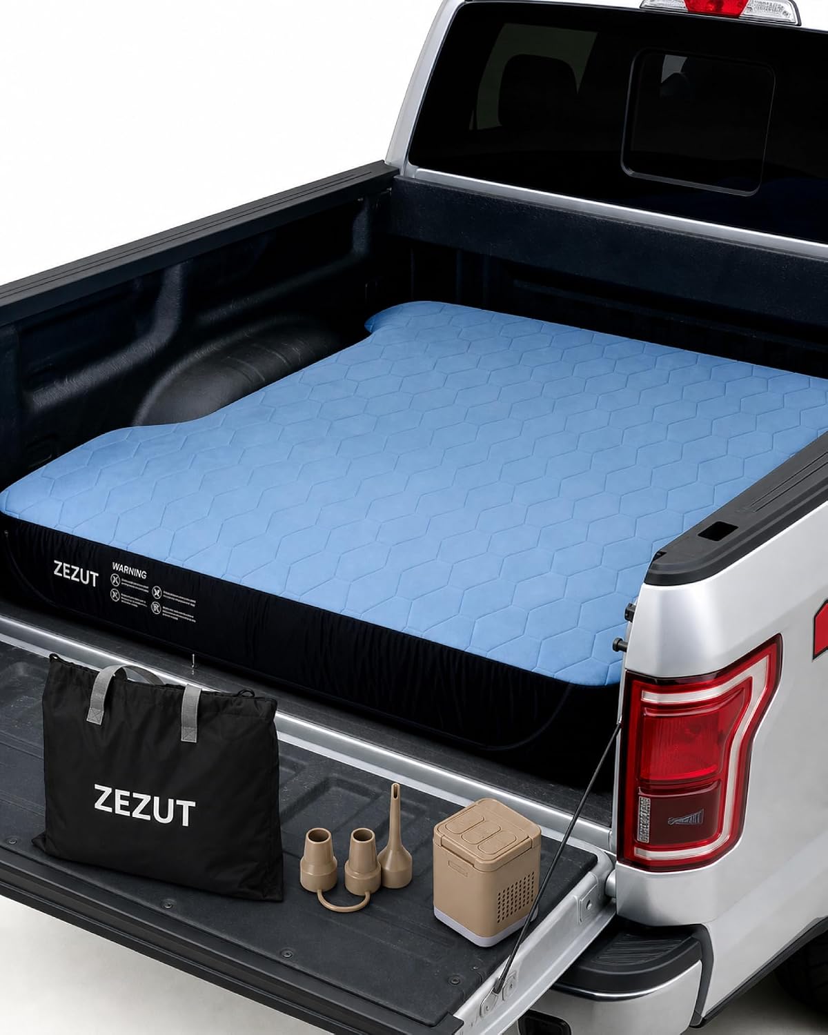 3 in 1 Truck Bed Air Mattress with Protective Moving Blanket, Camping Air Bed and Soft Fitted Sheet, Fits 5.5-5.8 ft Full Size Short Bed Pickups, Carry Bag and Repair Patch, Rechargeable Pump