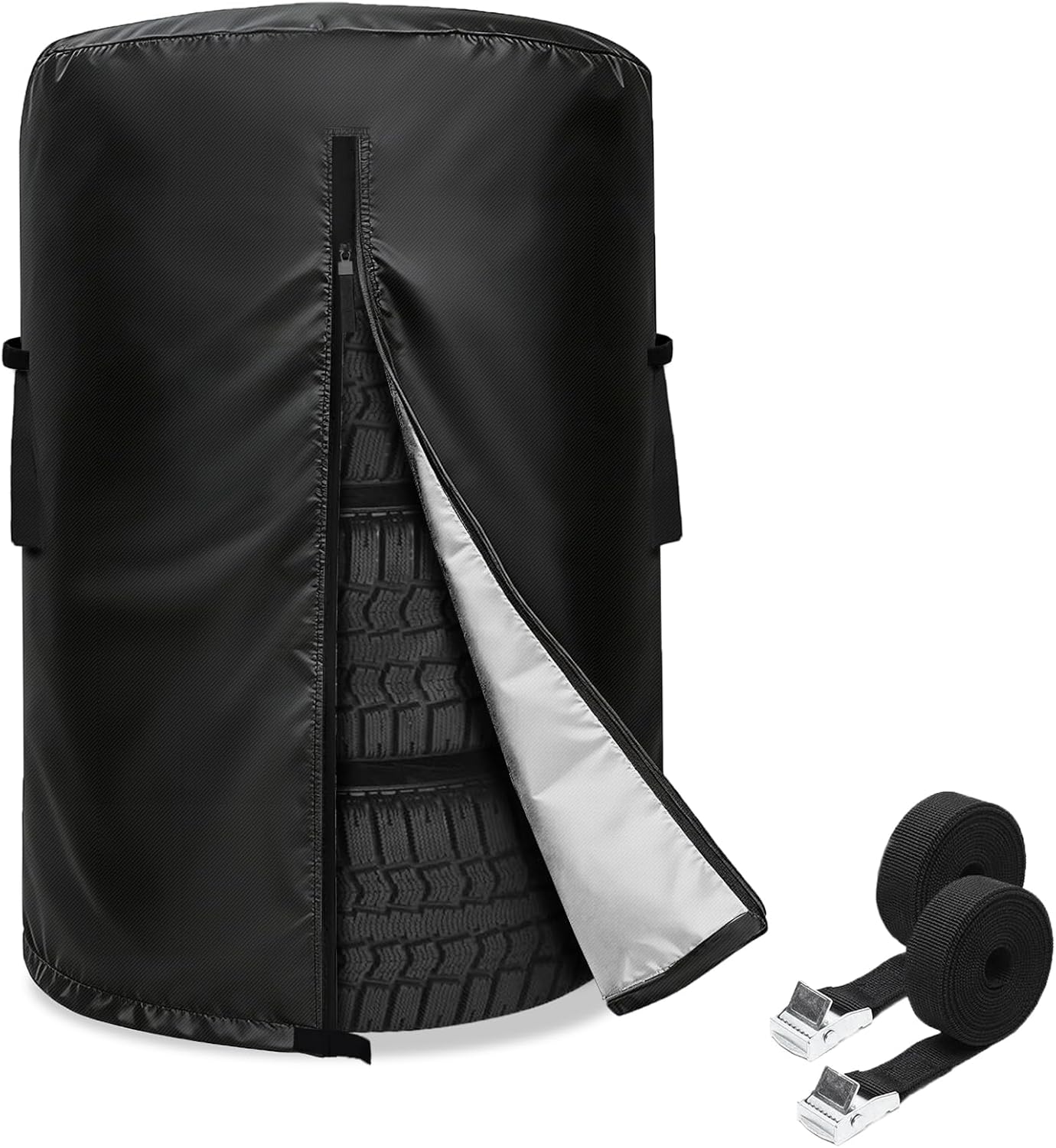 Waterproof Tire Cover - Seasonal Spare Tire Storage Bag Fits Diameter 32 Inch Tire, with 2 Adjustable Lashing Straps Parts for Indoor/Outdoor Use (Black)