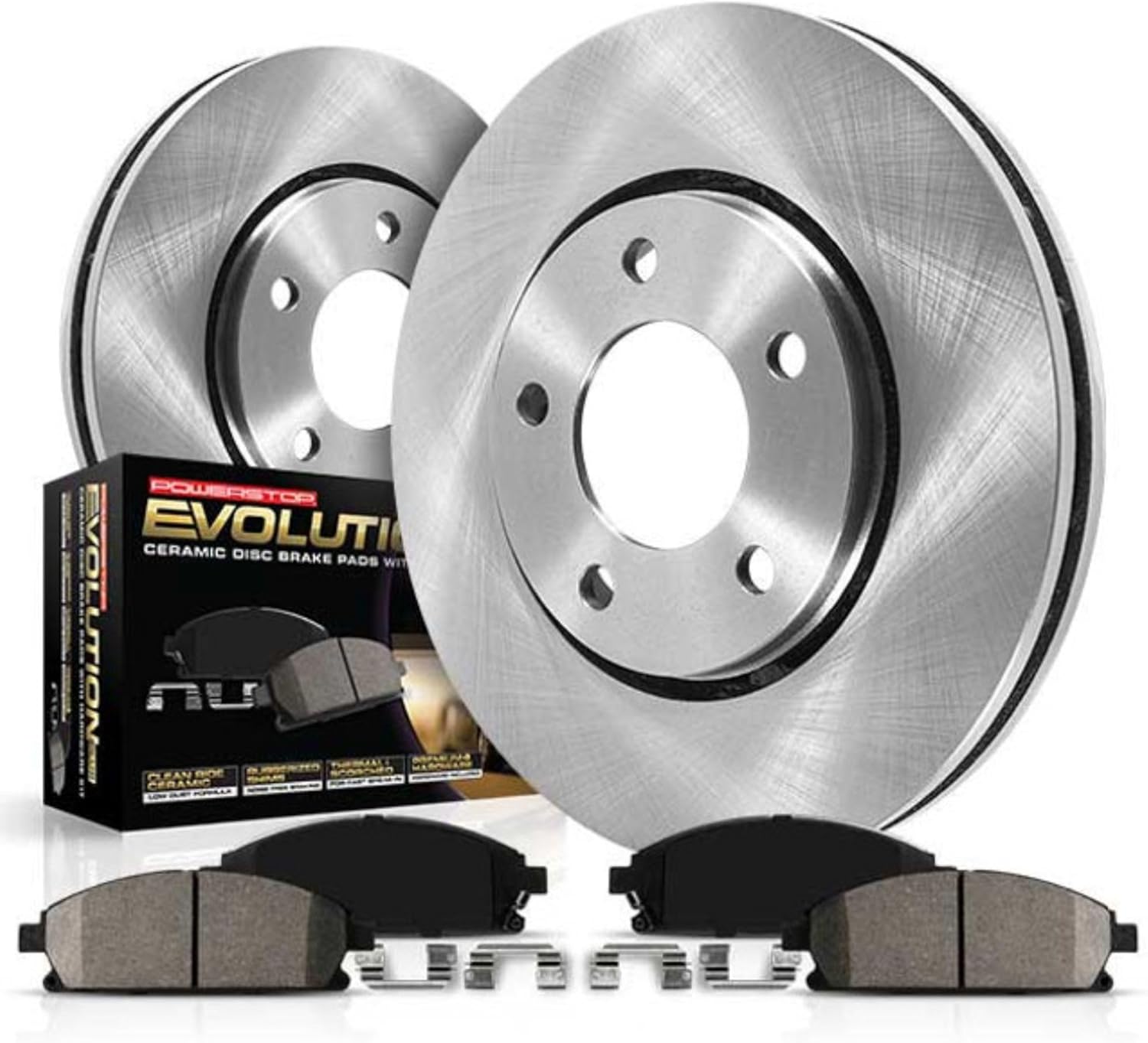 PowerStop Front Brake Kit For Lexus ES300h 2013-18 |ES350 2007-18 |Toyota Avalon 2008-18 |Camry 2007-17 - Disc Rotors & Ceramic Brake Pads Replacement, KOE3053