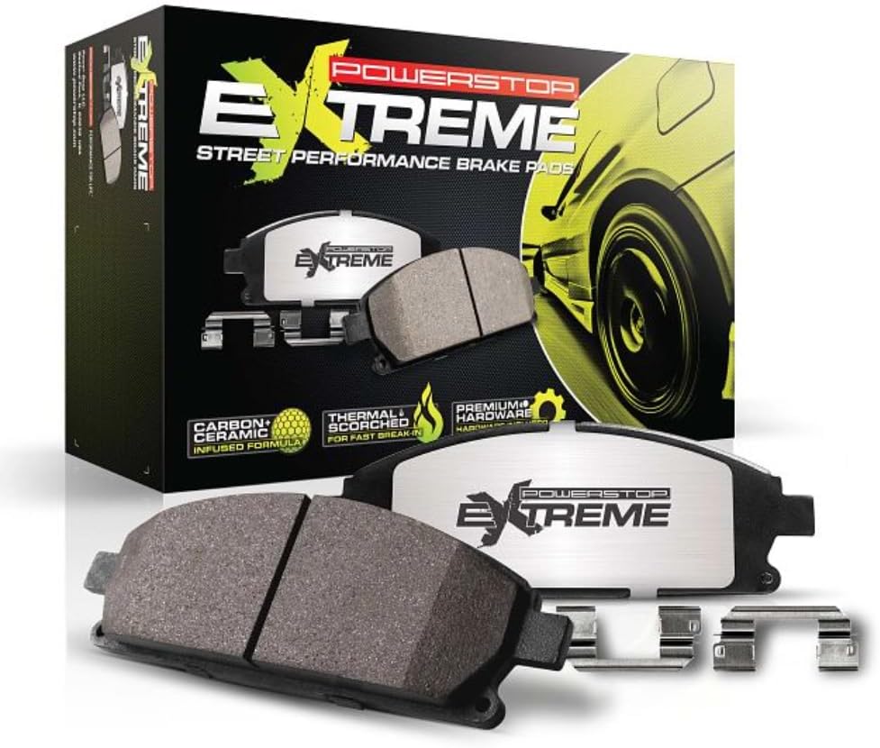 PowerStop Front Brake Pads For Chevrolet Camaro 2012-24 |Corvette 2015-19 |Dodge Challenger 2015-23 |Charger 2015-23 - Z26 Carbon-Fiber Ceramic Brake Pads With Installation Hardware, Z26-1405