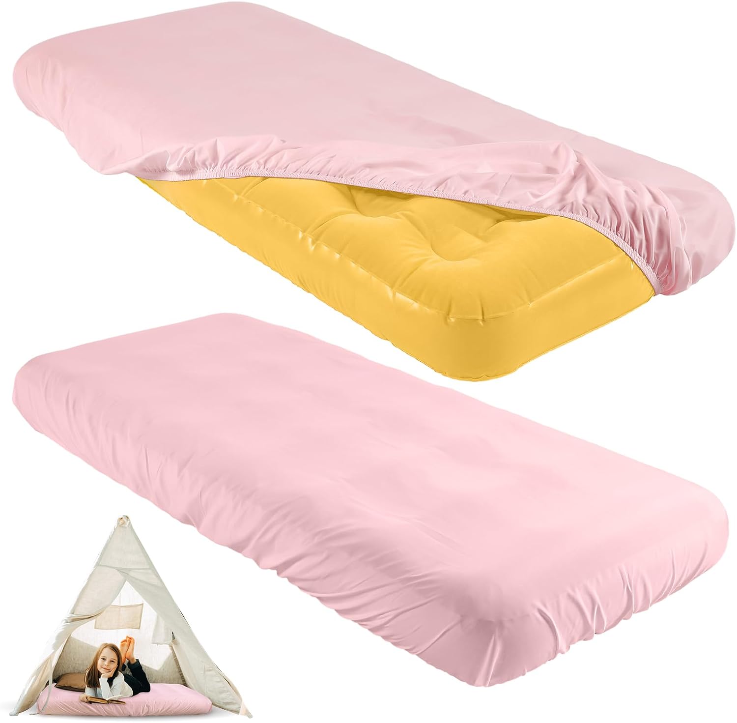 Kids Air Mattress Fitted Sheets Compatible with Intex Cozy Kidz (Sheet Only) Toddler Inflatable Mattress Sheets for Kids Sleepover Party Travel Camping Airbed(Pink,2 Pcs)