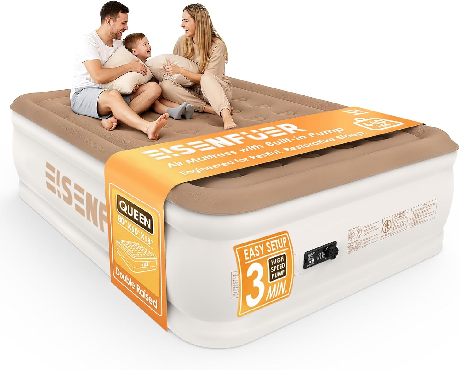 Air Mattress Queen with Built-in Pump – 18" Raised Inflatable Bed with High Speed Built-in Pump, Stable and Durable, colchón inflable, Cozy Guest Air Bed for Sleepovers, Glamping, Moving