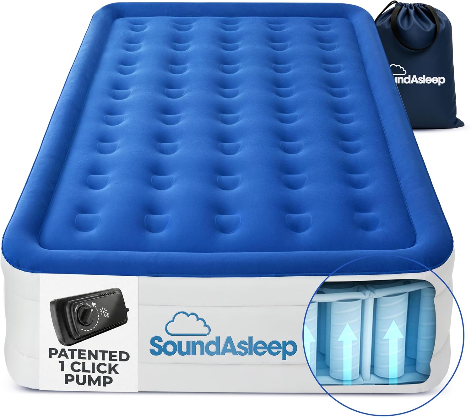 SoundAsleep Dream Series Luxury Air Mattress with ComfortCoil Technology & Built-in High Capacity Pump for Home & Camping- Double Height, Adjustable, Inflatable Blow Up, Portable - Queen Size