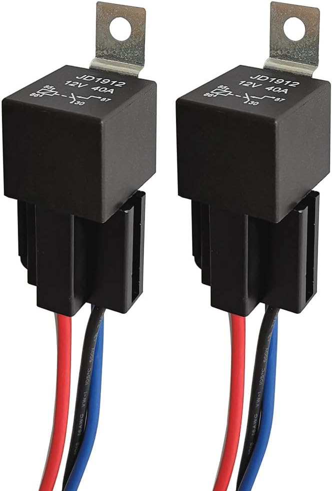 2pcs JD1912 Car Relay Harness 12V 40A 4 Pin SPST 12AWG Harness Sockets with Built-in Diode for Automotive Truck Van Motorcycle Boat
