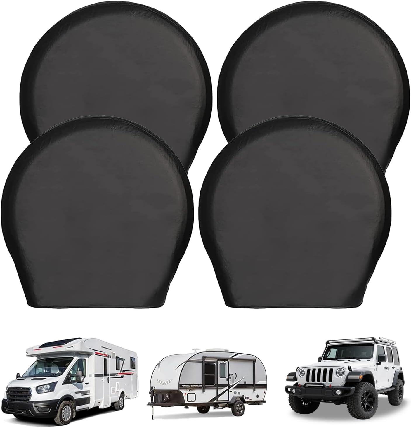 4 Pack RV Tire Covers 24-26 Inch - Waterproof & UV Resistant 420D Oxford Fabric Wheel Protectors for Trailers, Trucks, SUVs & Campers - All-Weather Protection (Black)