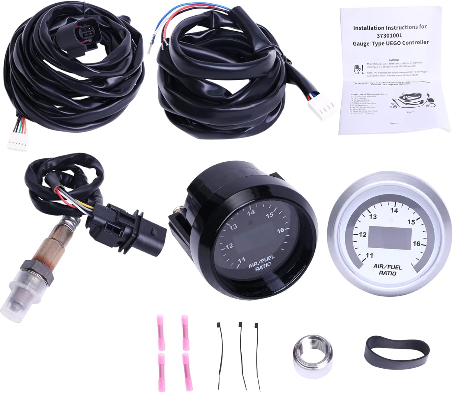 Wideband UEGO Air/Fuel Ratio Gauge 52mm (2-1/16”) with 4.9 LSU Sensor, Digital AFR Controller Gauge, Wideband O2 Control Sensor kit | 0-5V Analog Output (10-20 AFR Range)