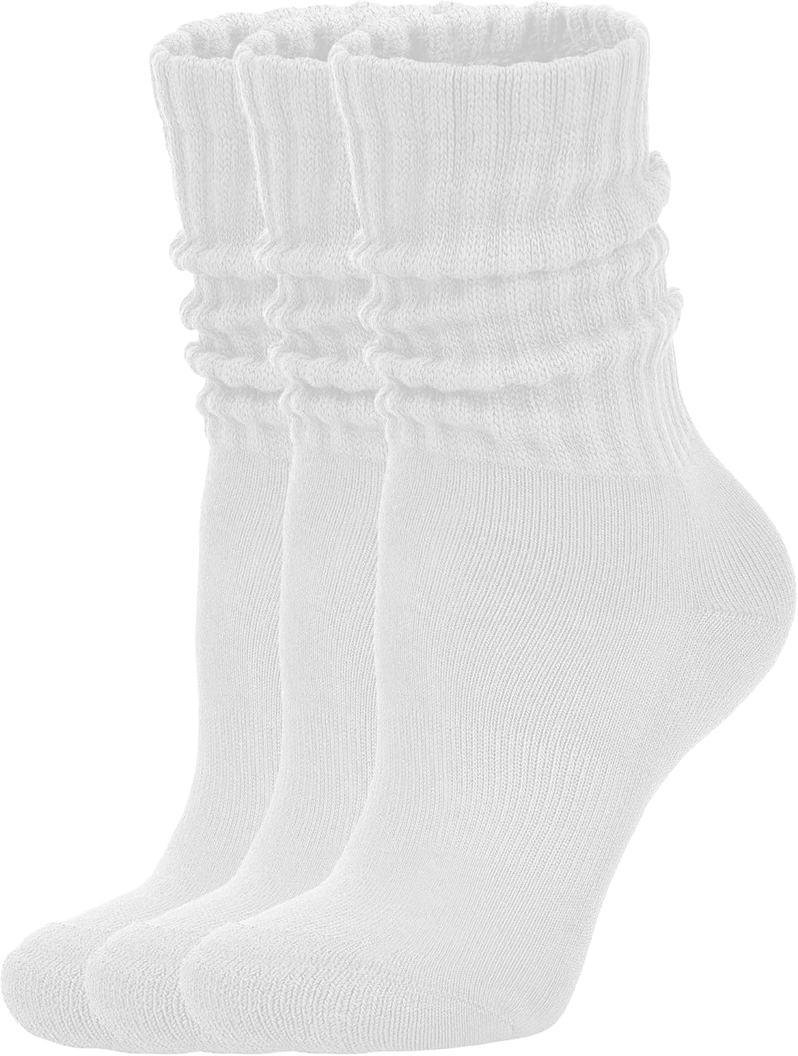 AugRing Women's Scrunch Crew Socks Retro 3-Pack Solid Cotton Boot Calf Chunky Ribbed Cozy Slouchy Socks Size 5-11