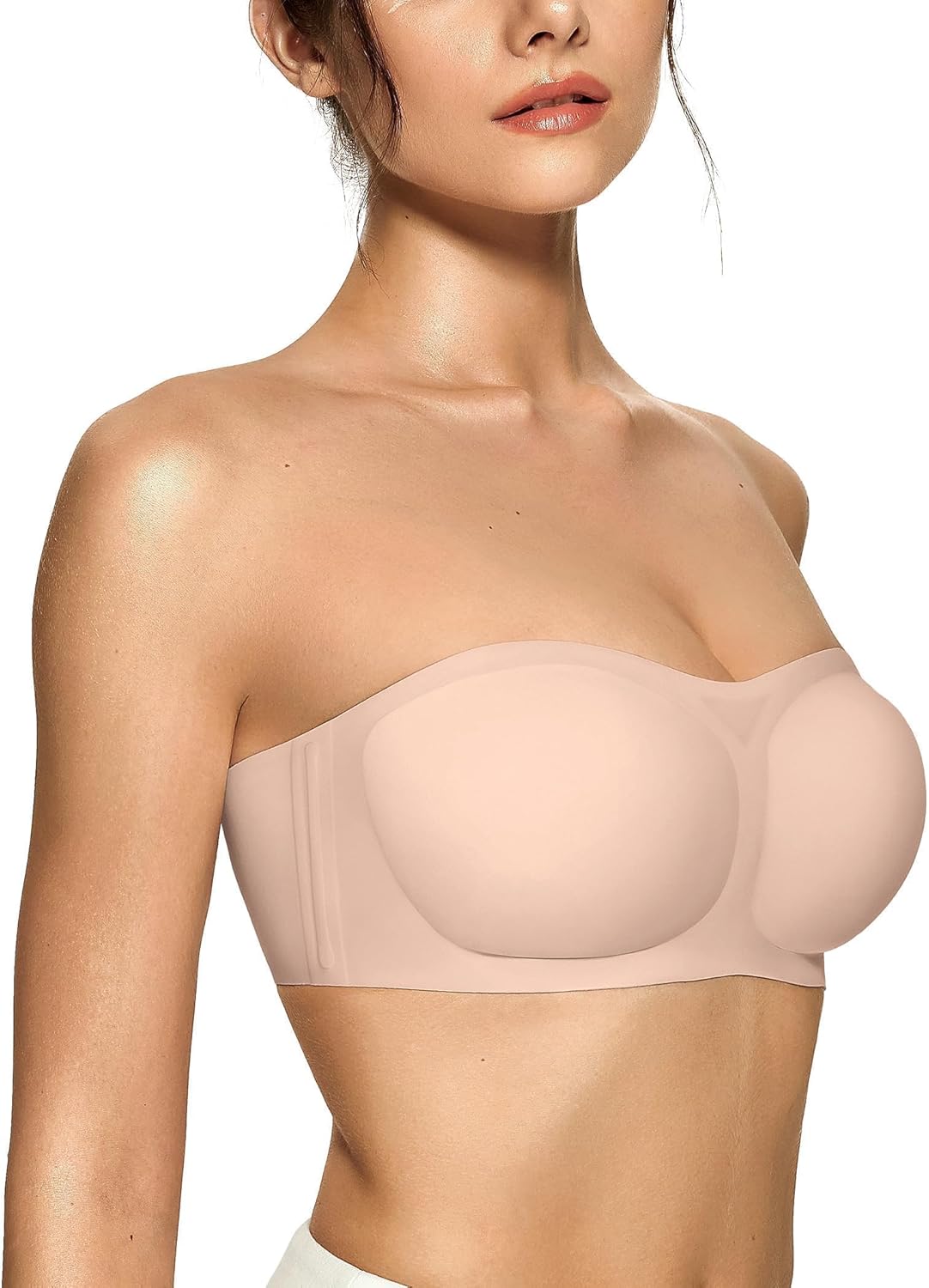 OEAK Womens Strapless Bras Jelly Push Up Bandeau Bra Non Slip Wireless Supportive Padded Bras Seamless Comfortable Tube Bra