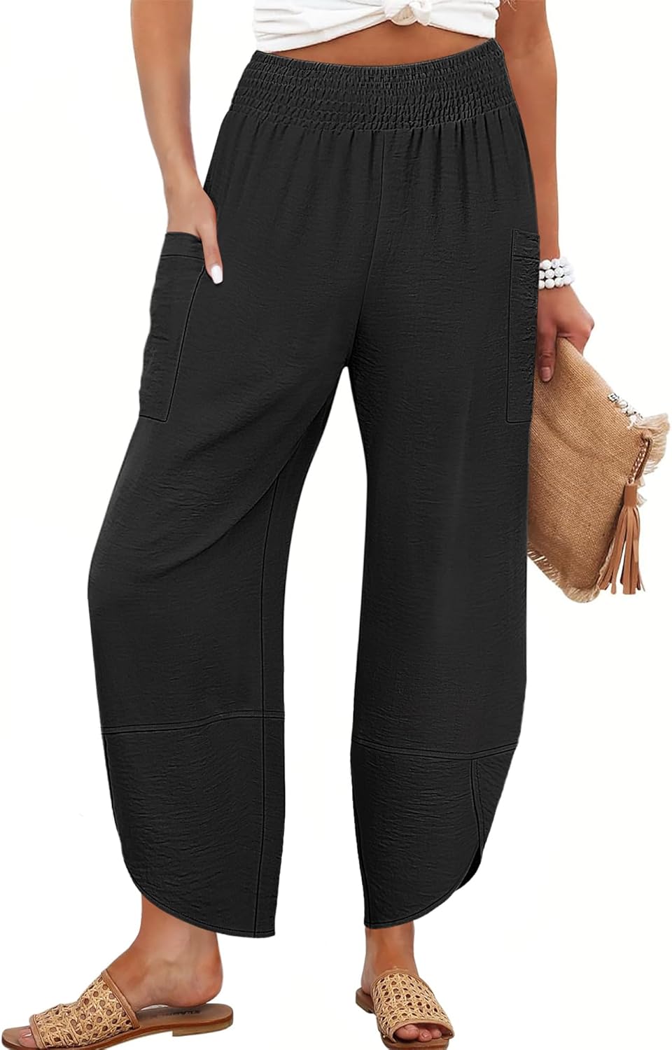 ANRABESS Womens Wide Leg Palazzo Capri Pants 2026 Summer Casual High Waisted Barrel Lounge Flowy Cropped Beach Work Trousers