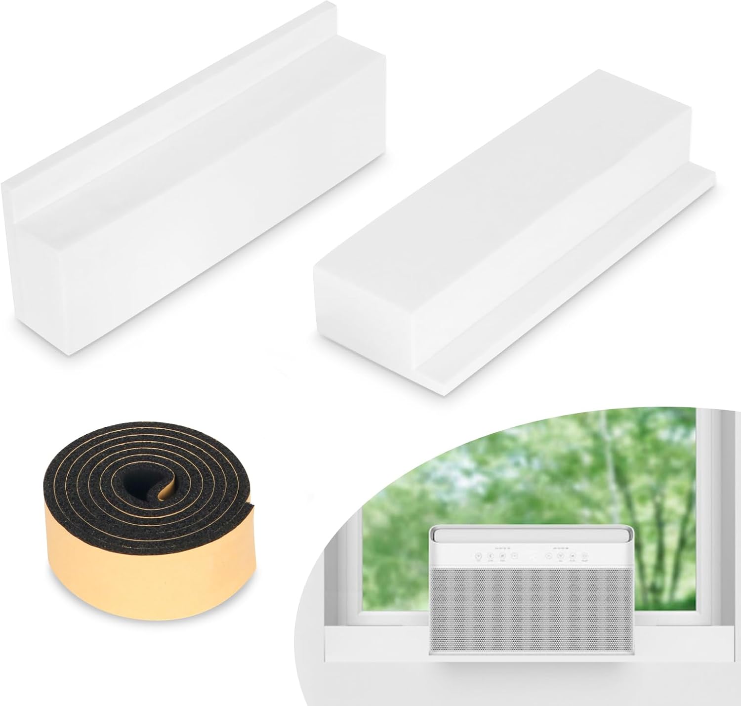 Insulation Foam Block 2 Pack, for U-Shape Window Air Conditioner Units with Foam Strip, Stop Cold Drafts Air Leak, Compatible with Midea and Danby Insulation Panels Window Seal Kit, White