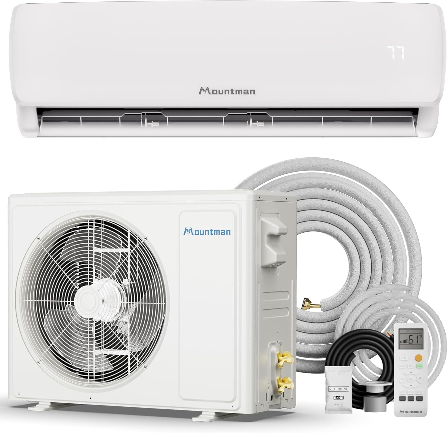Mountman 12000BTU Mini Split AC/Heating System, 115V 19 SEER2 Energy Efficient Mini Split Air Conditioner with Heat Pump, Cools Up to 750sq.ft, Ductless Inverter AC Unit with Pre-Charged Condenser