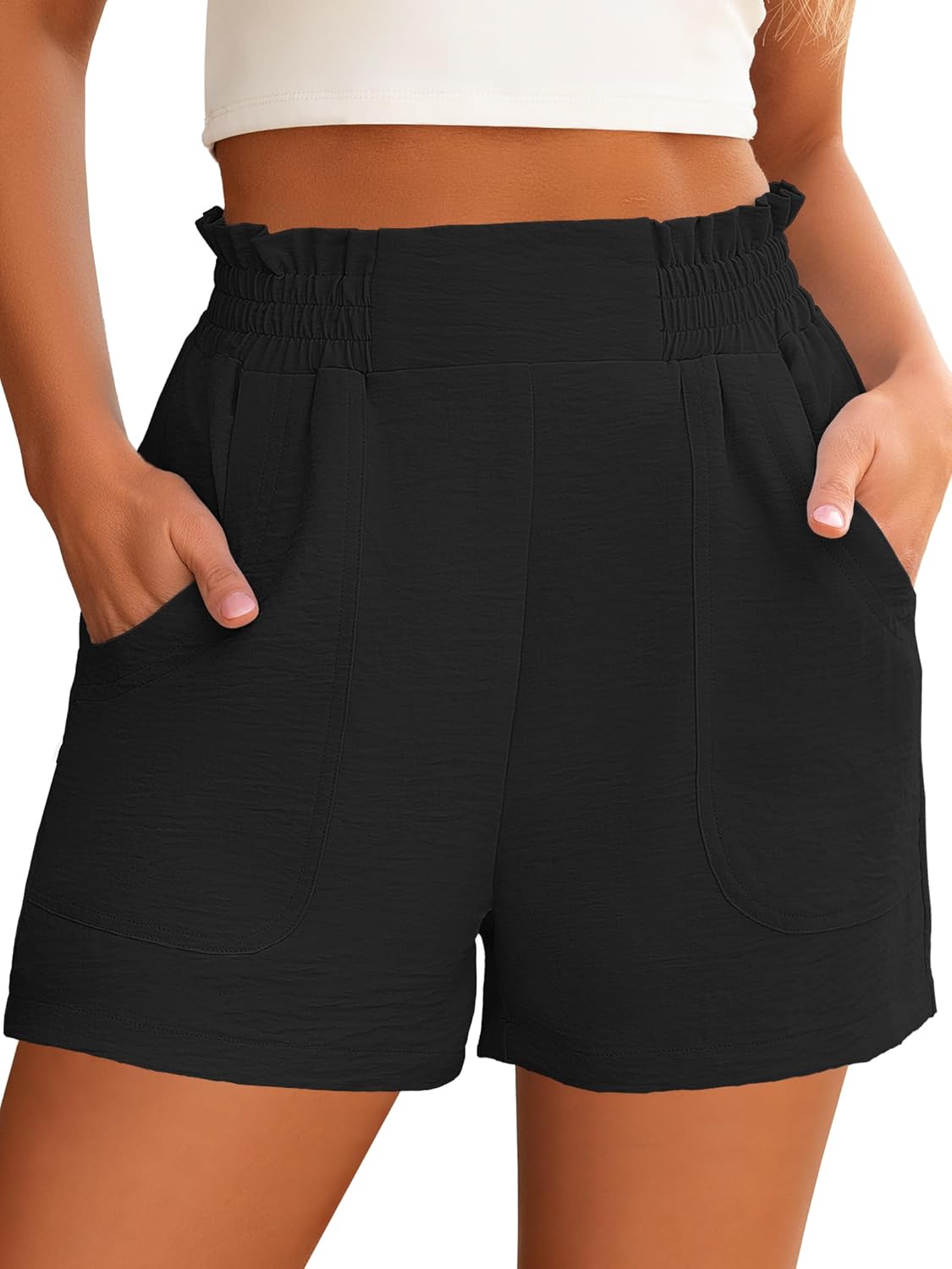 ANRABESS Shorts for Women,Elastic High Waisted Wide Leg Design-Comfy Lightweight, Casual Wear for Beach,Vacation&Travel