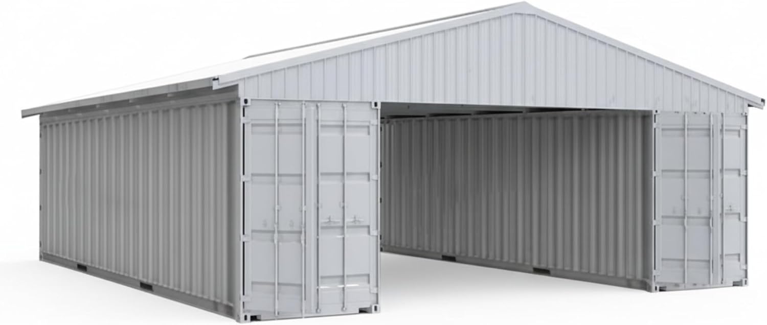 40' x 36' Container Roof Kit, Heavy-Duty Steel Canopy with 14 Gauge Frame & 26 Gauge Panels, Outdoor Shelter for Equipment, Vehicles and Storage