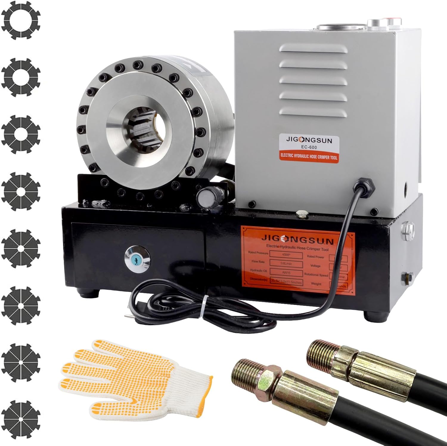 Professional Hydraulic Hose Crimping Machine with 8 Dies Set - Heavy Duty Hose Crimper Tool for Automotive Repair, Excavators, Agricultural Equipment - 110V Portable Electric Powered