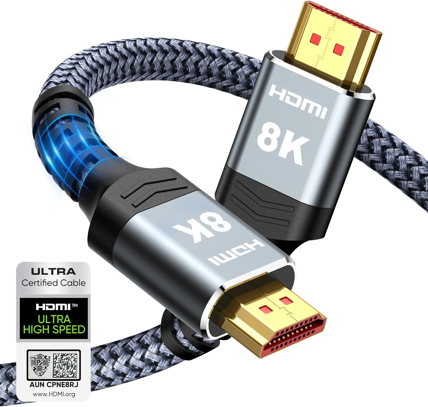 Highwings 8K 10K 4K HDMI Cable 48Gbps 6.6FT/2M, Certified Ultra High Speed 2.1 HDMI Cable Braided Cord-4K@120Hz 8K@60Hz, DTS:X, HDCP 2.2 & 2.3, HDR 10 Compatible with Roku TV/PS5/HDTV/Blu-ray