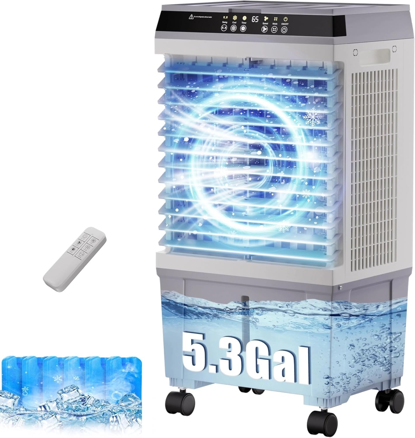 Swamp Cooler,1800CFM Evaporative Cooler with 5.3Gal Water Tank,3 Speeds,2 Modes,6 Ice Boxes,120° Swing,12H Timer, Air Cooler for Indoor,Home,Bedroom,Office,Kitchen