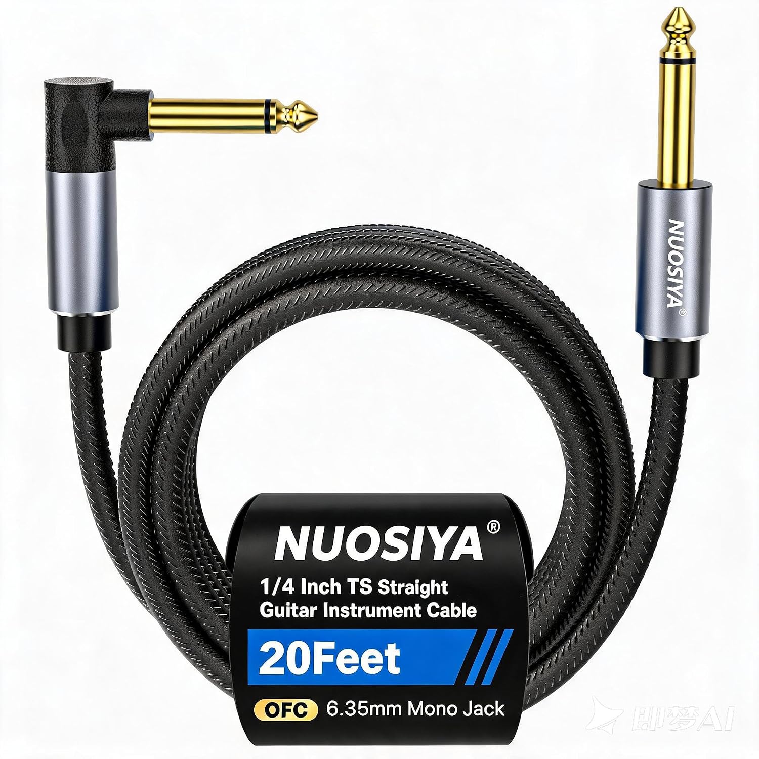 22AWG 18pF/ft Guitar Cable 20FT, Ultra-Low Capacitance, 99.99% OFC with Graphene Hybrid Shield, 1/4" TS to TS Noise-Rejecting Instrument Cord for Electric Guitar, Bass, Mandolin