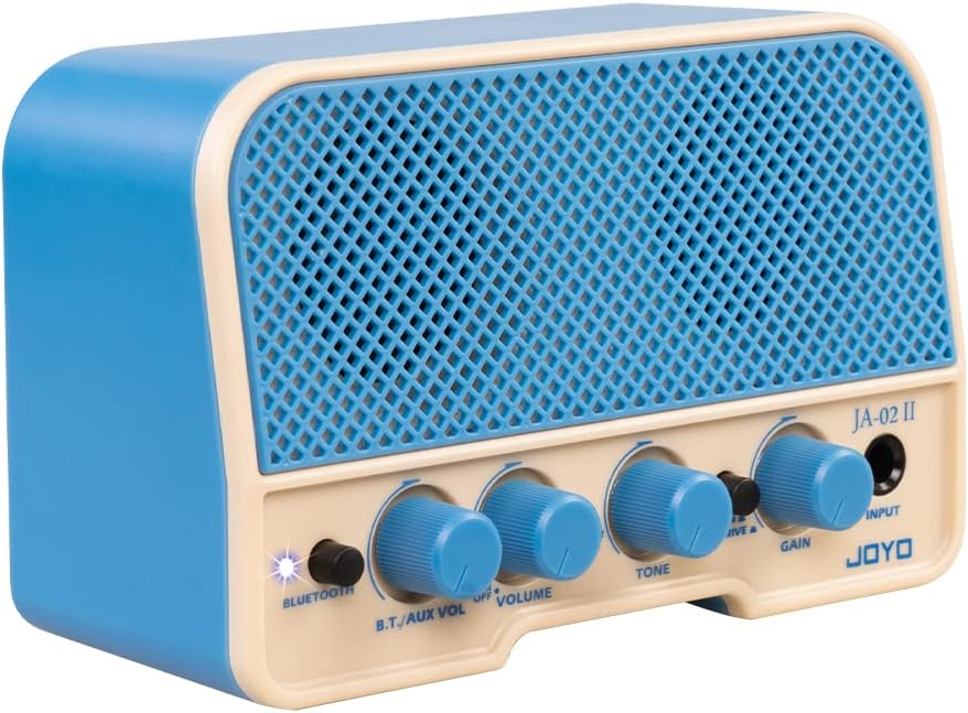 JOYO 5W Mini Guitar Amp Portable Electric Guitar Practice Amplifier with Bluetooth 5.0, Clean/Overdrive Channels, Rechargeable Battery, AUX & Headphone Out (JA-02 II Blue)
