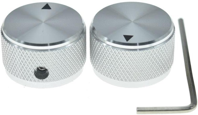 KAISH 2-Pack 63/64"(25mm) Diam. Aluminium Potentiometer Knobs 1/4" Universal Metal Pot Knobs with Indicator and Set Screw for Guitar/Bass/AMP Amplifier/Power Amplifier/Preamps/Audio Equipments Silver