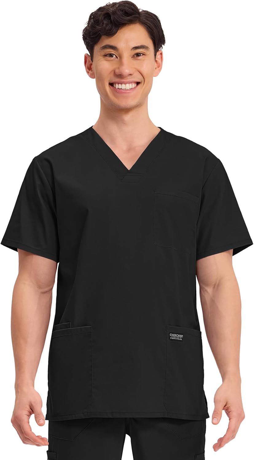 Cherokee Men's V-Neck Top Traditional fit with 4 Pockets, Ultra Soft, Durable, Fade Resistant, 2-Way Stretch Fabric - WW695