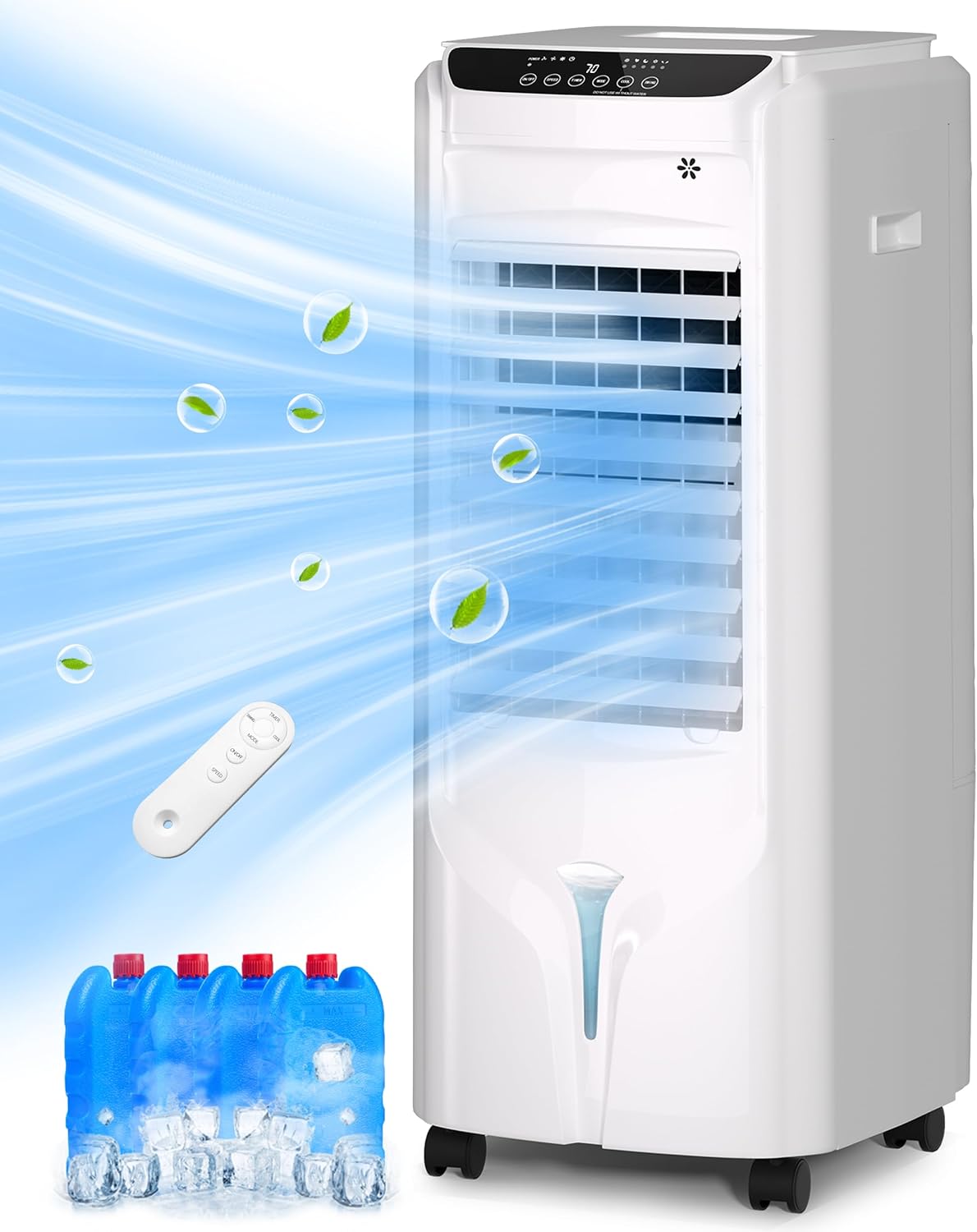 Uthfy Evaporative Air Cooler with 4 Modes, 3 Speed, 4.2 Gal Water Tank, 32" Swamp Cooler with 4 Ice Packs, 120° Oscillation, Remote, 12 H Timer, Portable Air Conditioner for Large Room, Office