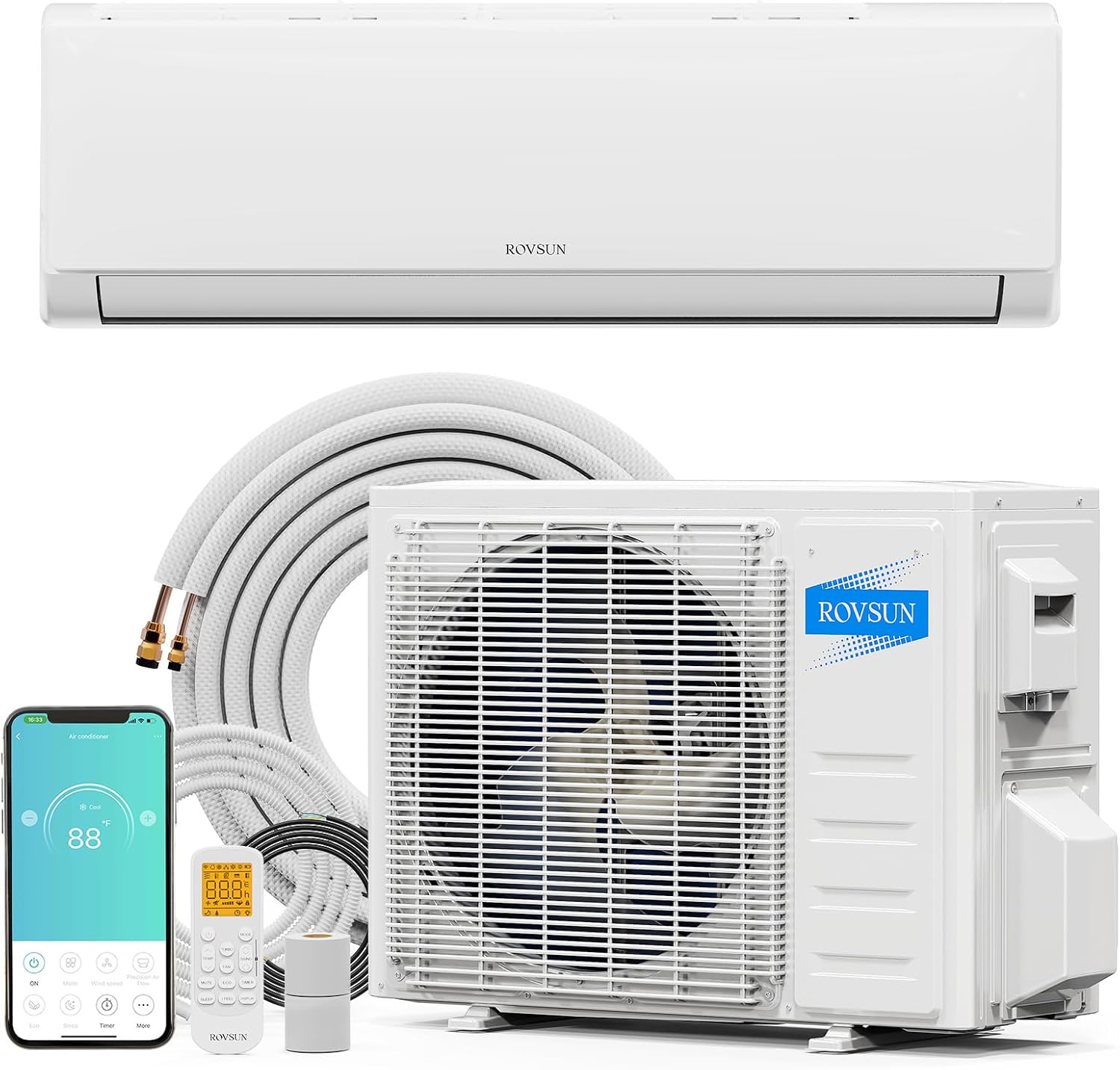 ROVSUN 9000 BTU Wifi Enabled Mini Split Air Conditioner & Heater with Inverter, 20 SEER2 Energy Saving 115V Ductless Split AC Unit with Pre-Charged Condenser, Heat Pump & Installation Kit