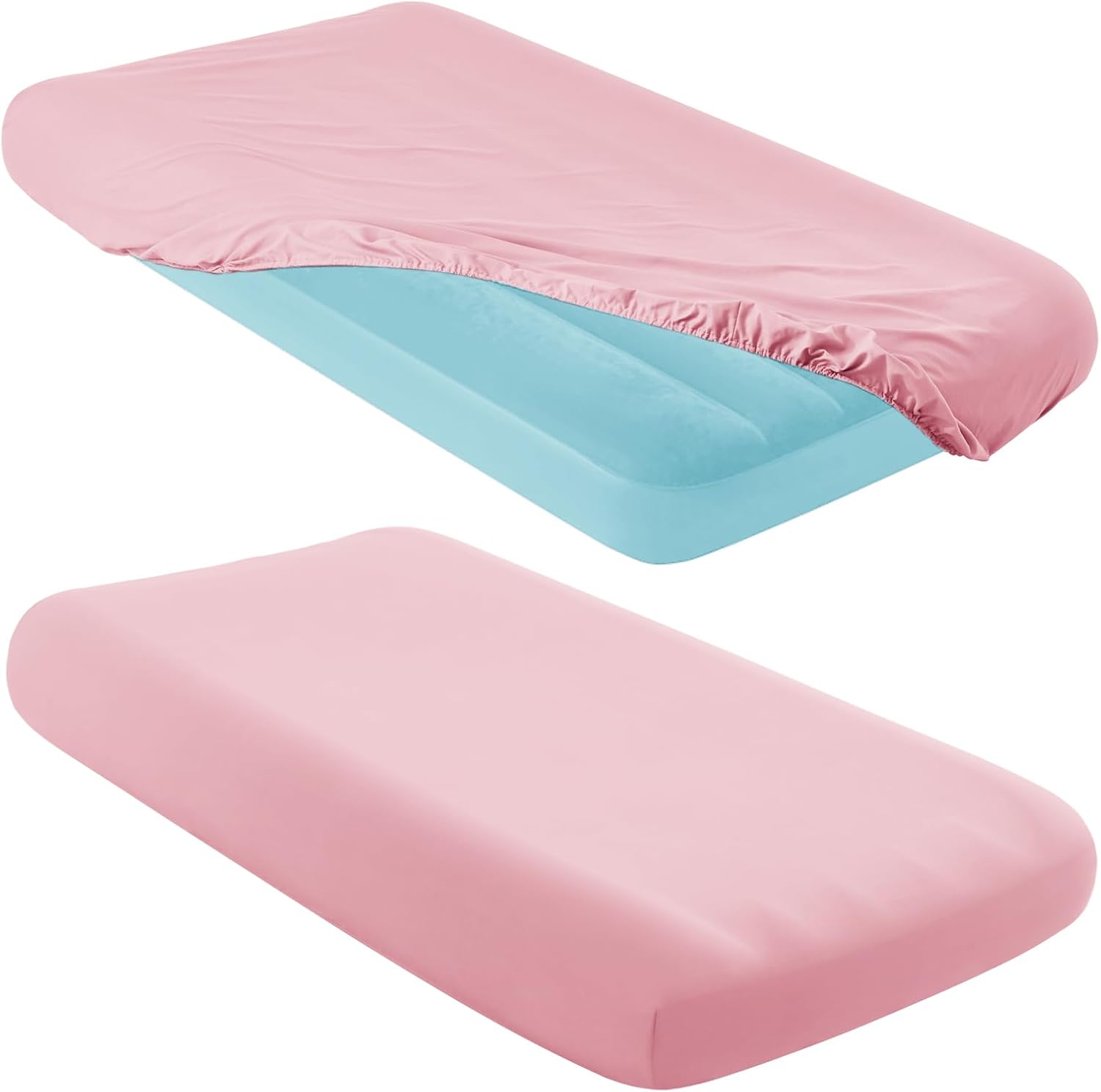 Entisn Kids Air Mattress Fitted Sheet Pink, 34.5x62x7 Inch, 2 Pack | 360° Elasticized Edge, Deep 7 Inch Pocket, Soft Breathable Microfiber, Machine Washable Quick-Dry, For Sleepovers Camping
