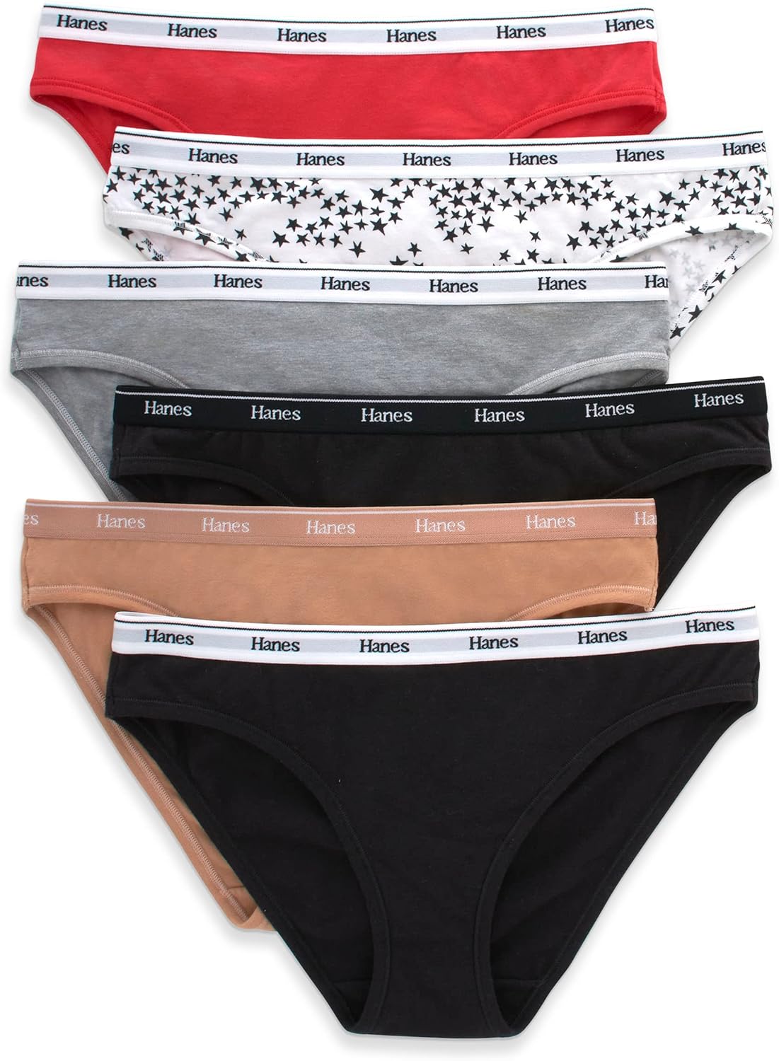 Hanes Women's Originals Bikini Panties, Breathable Stretch Cotton Underwear, Assorted, 6-pack