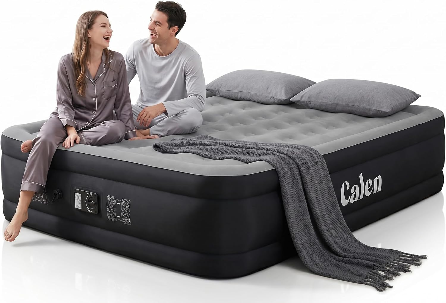 CALEN Queen Air Mattress with Built-in Pump, Full-Surround Fabric-Reinforced Construction, Honeycomb Coil-Beam Support, 18" Raised Design, 800 lbs Capacity, Fast 3-Min Inflation for Home & Guests