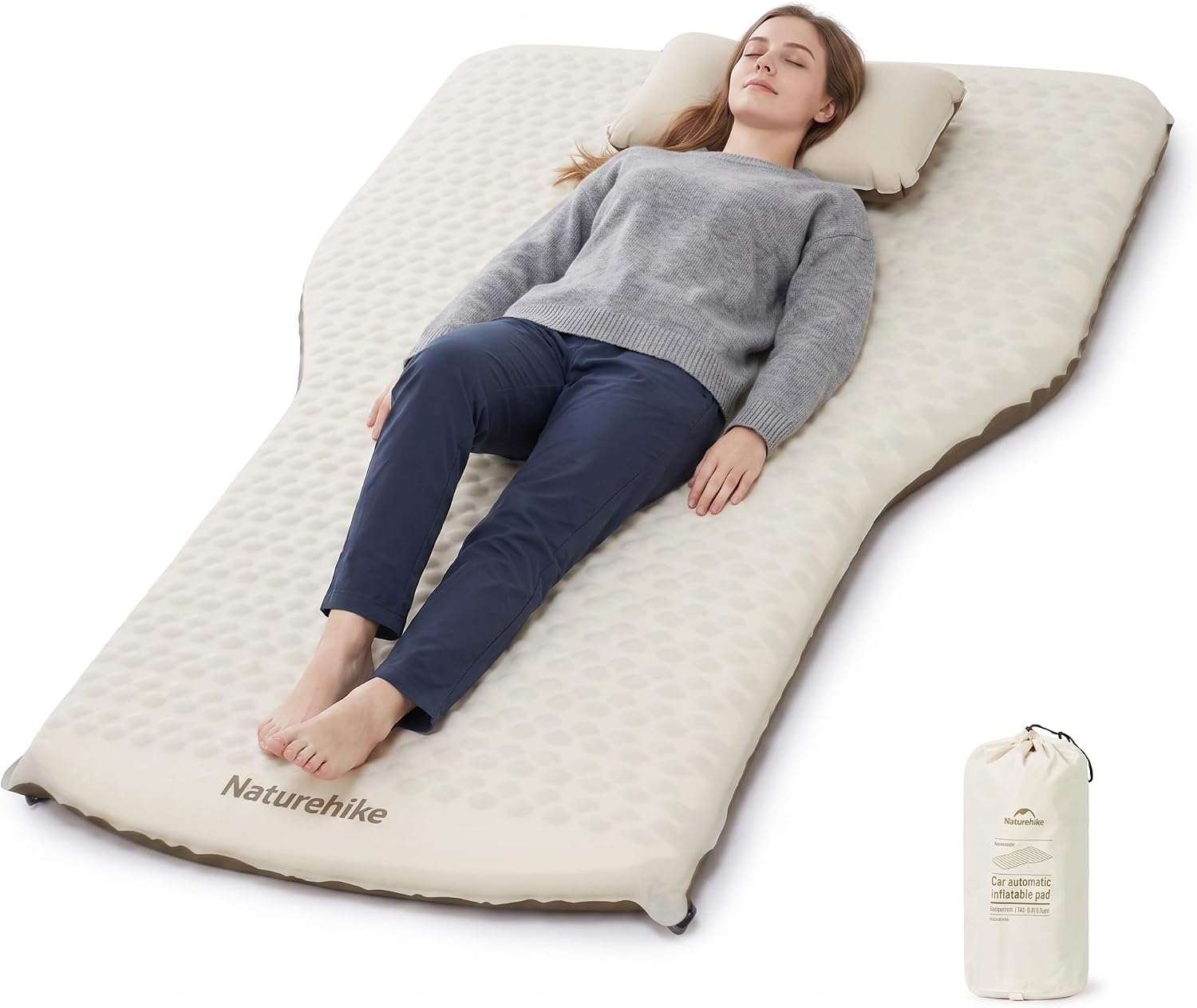 Naturehike 2.56’’ Thickened TPU Car Mattress for SUV Camping, Self Inflating Sleeping Pad Memory Foam Car Air Mattress Queen for Outdoors, Travel, Home