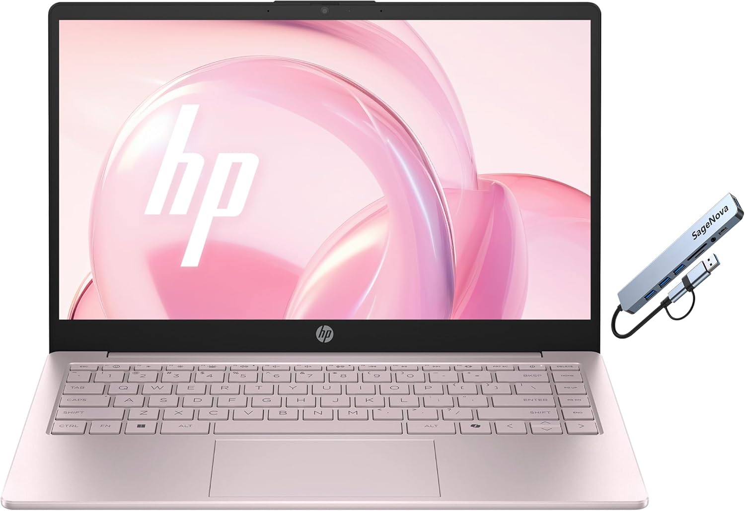 HP 14" Business Laptop Computer, Microsoft Office 365 Included, 4-Core Intel Processor, 128GB Storage, 4GB RAM, Windows 11, Tranquil Pink