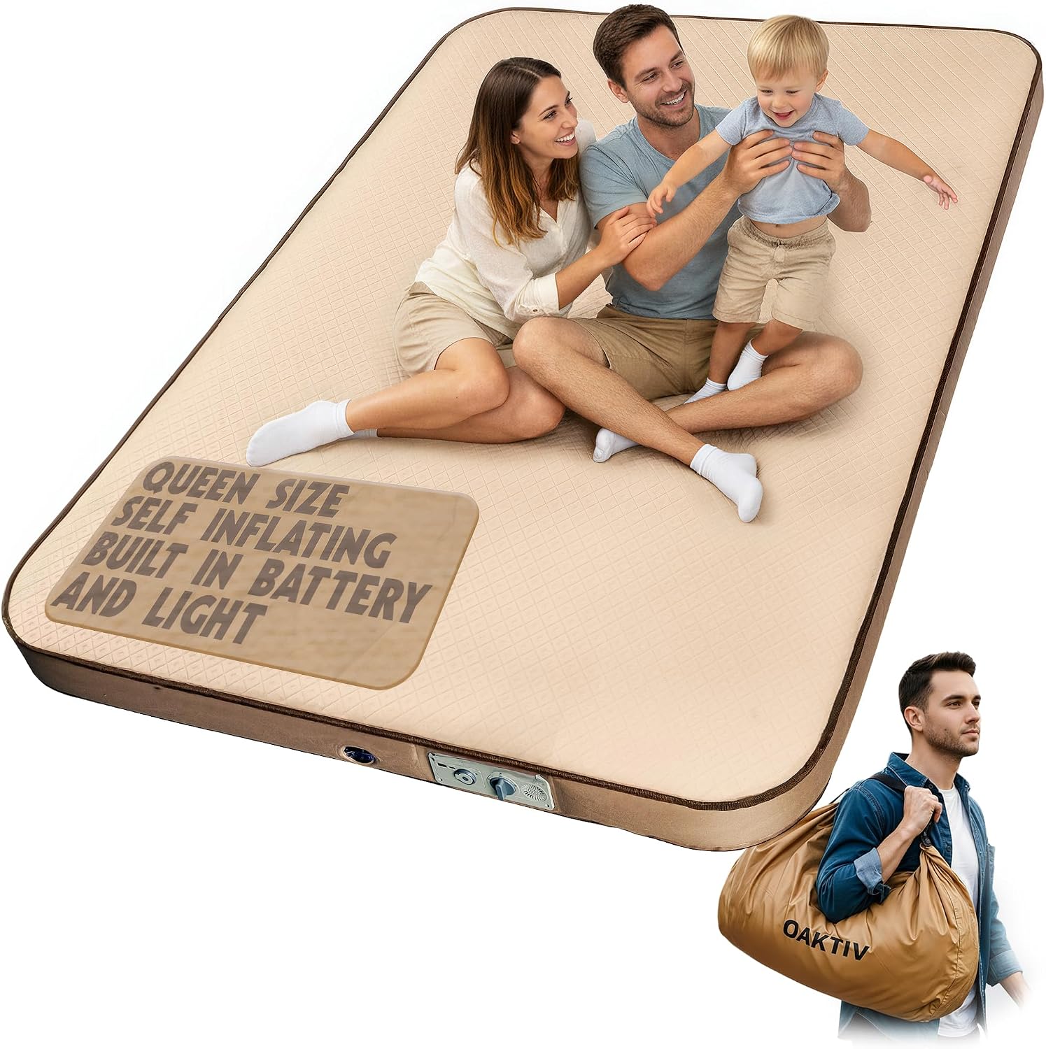 Oaktiv Self-Inflating Camping Sleeping Pad – 4" Wandermate Memory Foam Air Mattress for Backpacking, Car Camping & Tents, Compact and Durable