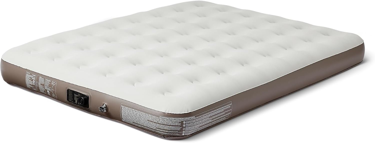Amazon Basics Inflatable Air Mattress with Built-in Pump, Camping Mattress for Travel, Queen Size, 600lb Capacity