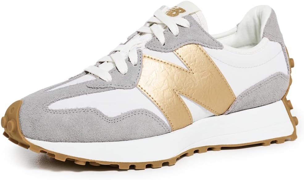 New Balance Women's 327 Grey Matter/Gold Metallic 7.5 Medium