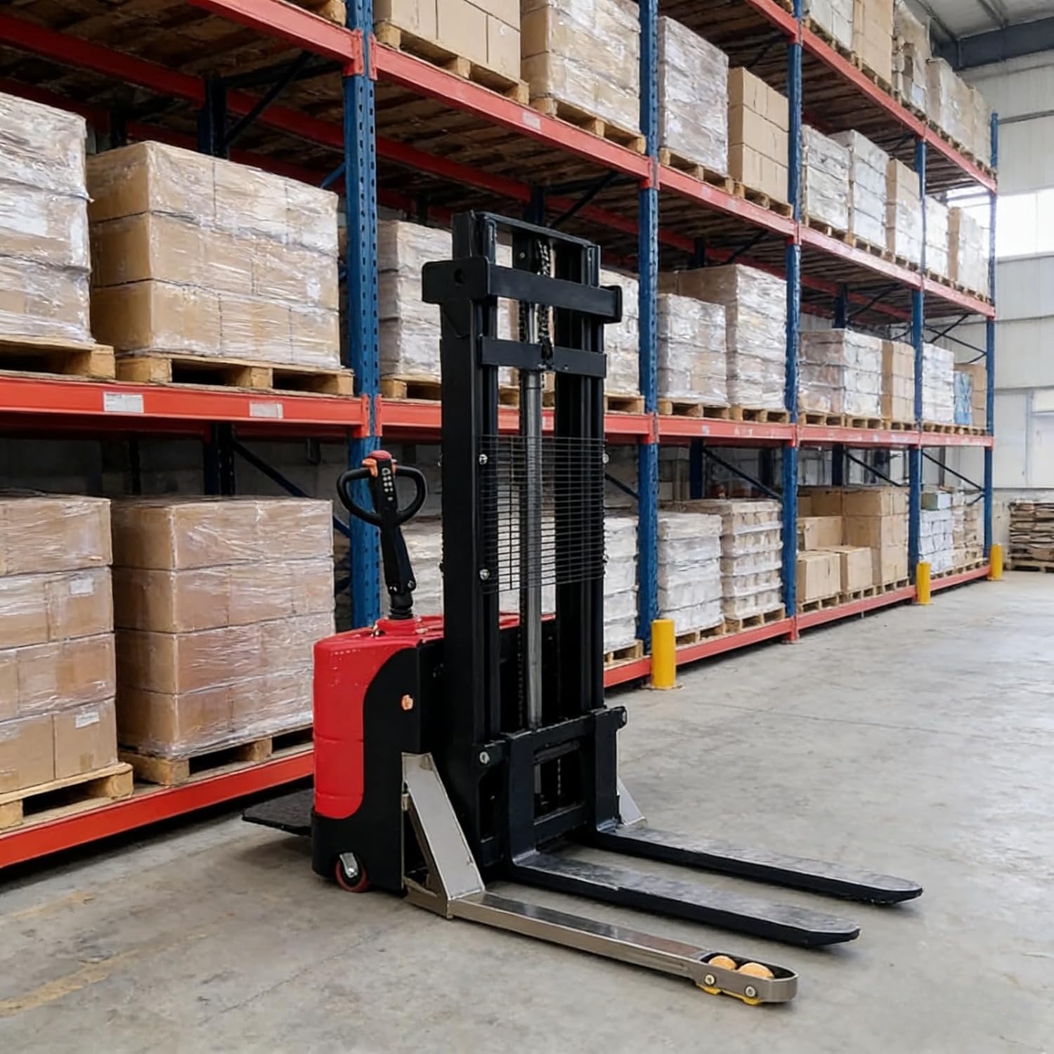 Logistics Material Handling Walkie Stacker for Heavy Cargo Lifting, Workshop Pallet Stacking Equipment with Stable Support, Industrial Storage Tool for Narrow Space and Goods Transfer