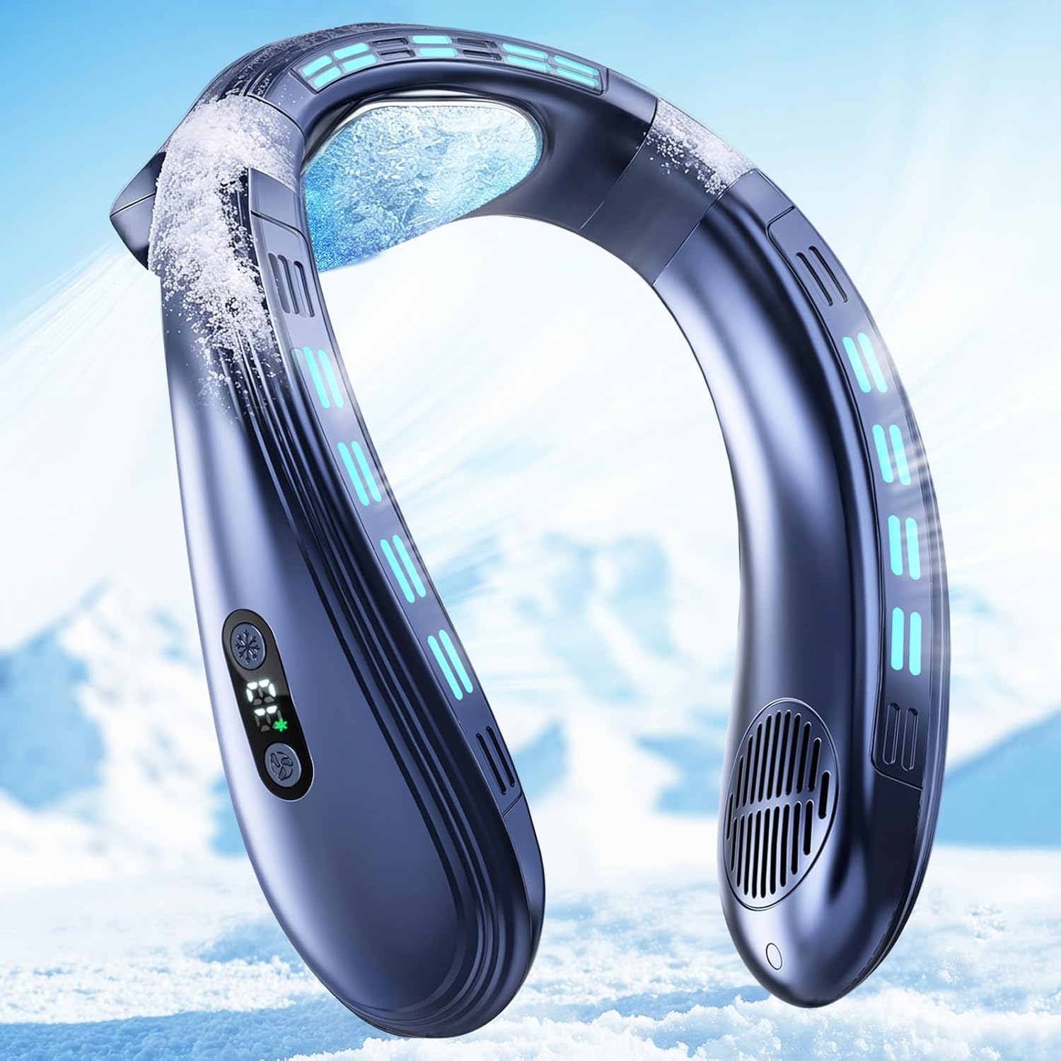 Neck Air Conditioner Portable, Neck Fan with Large Cooling Plate & NTC Control,Upward & Downward Back Airflow, 6000mAh Bladeless Wearable Fan for Outdoor, Travel, Office, Golf (Dark Blue)
