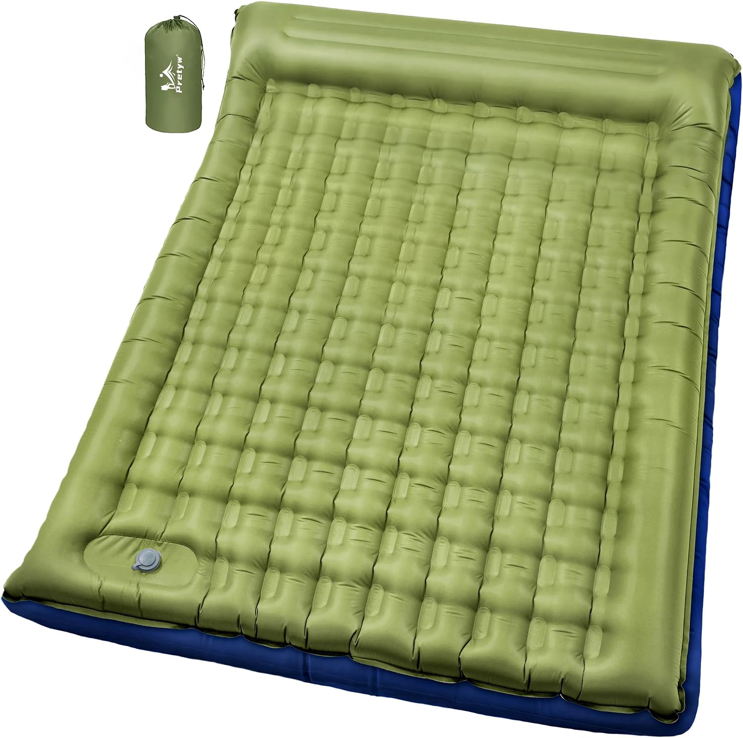 Double Sleeping Pad for Camping - 5.5" Ultra-Thick Camping Mattress with Pillow, Built-in Foot Pump, Compact 2-Person Portable Camping Mat for Backpacking, Hiking, Car Traveling, Beach, Tent