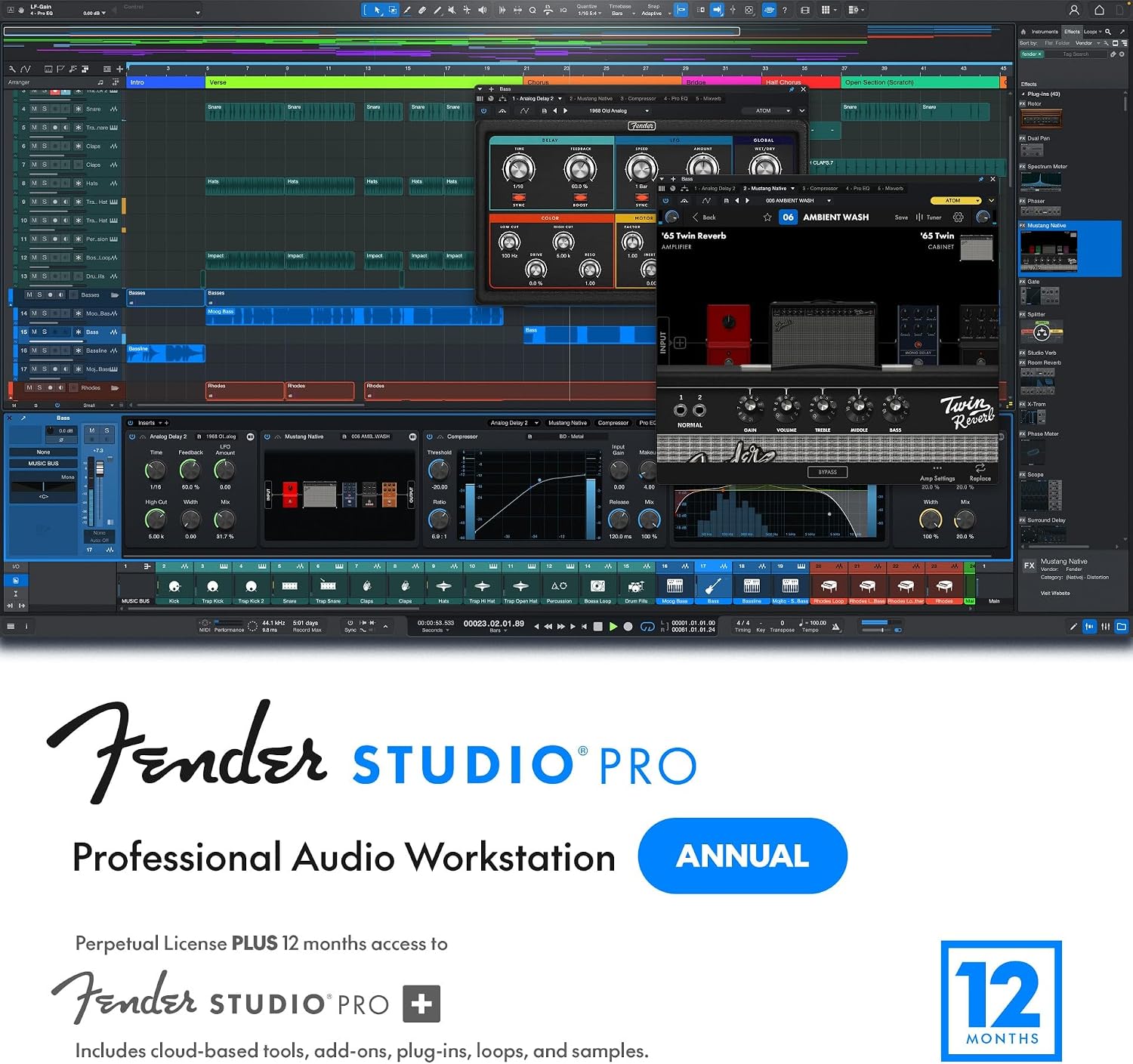 Fender Studio Pro 8 — Full Music Production Software, Digital Audio Workstation, Guitar Recording Software, Fender Amp Modeling, Audio-to-MIDI Tools, Mix & Master, Unlimited Tracks