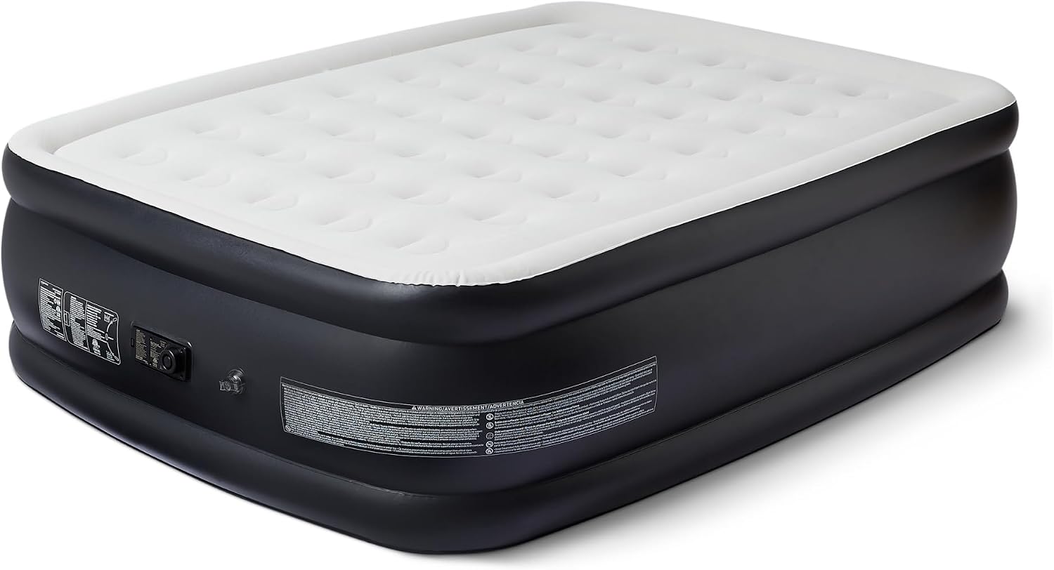 Amazon Basics Inflatable Air Mattress with Built-in Electric Pump, Queen Size, 22-Inch Height, for Camping or Travel