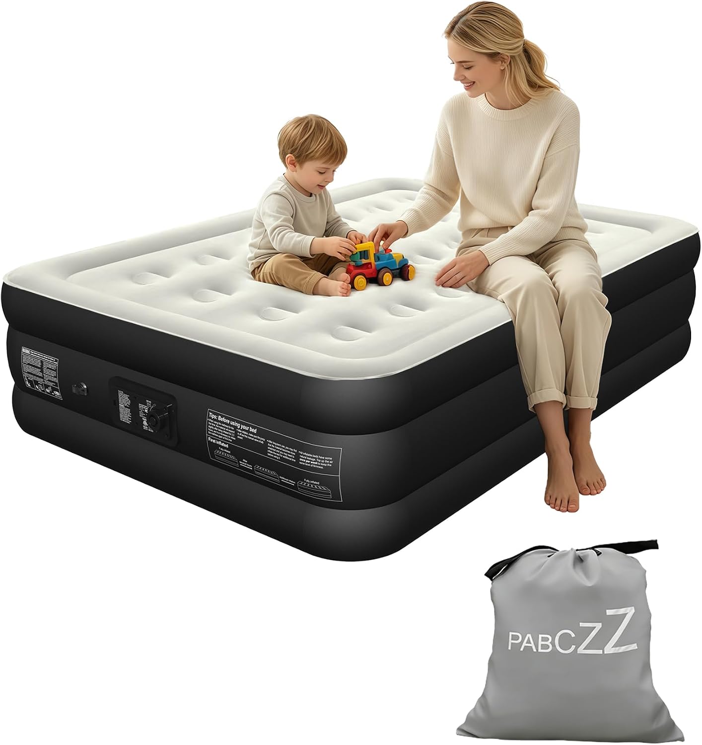 Full Size Air Mattress with Built in Pump Raised, 18" Inflatable Mattress,Thickened Material,Max Load 600lbs,3-Min Quick Inflation/Deflation Suitable For home&Guests&Camping&Travel Use (Black,)