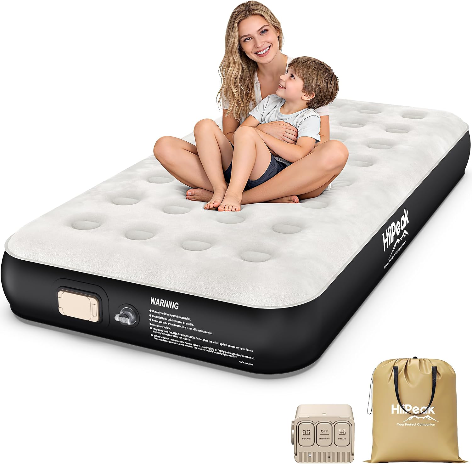 HiiPeak Luxury Twin Air Mattress with Built in Wireless Removable Pump, Single Air Mattress Soft Suede Topper Inflatable Mattress, Portable Air Bed for Camping, Guests, Home and Garden （10'' Height）