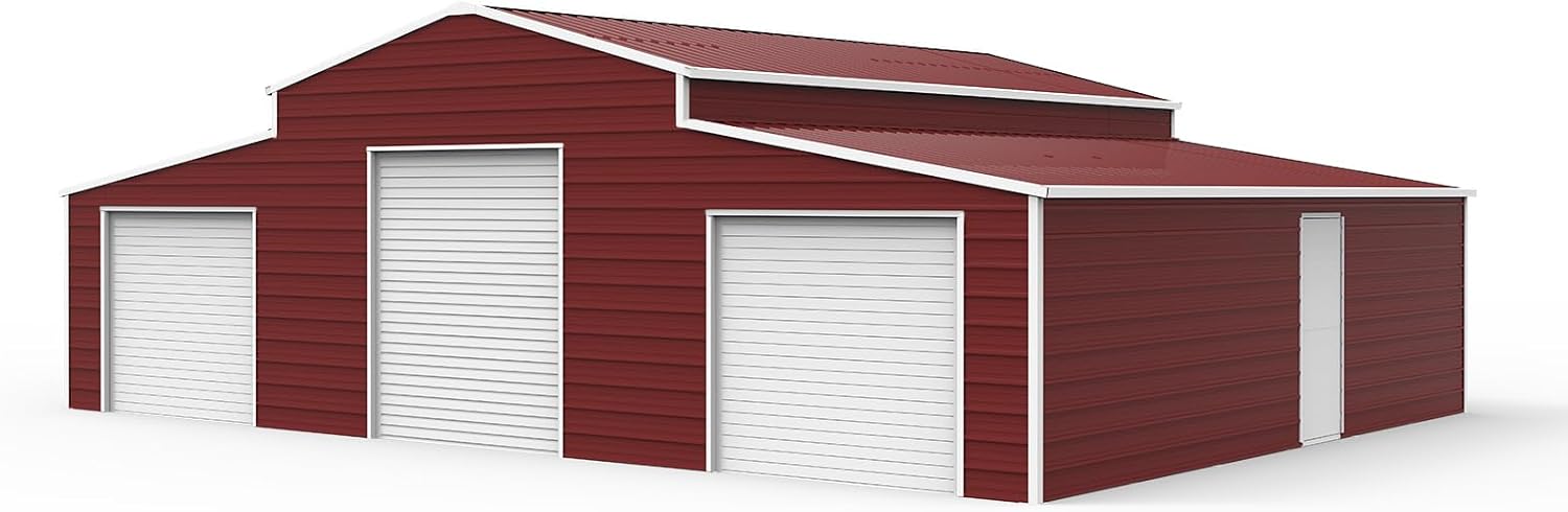 42×30FT Brown Metal Storage Shed Barn Garage, Heavy-Duty 14-Gauge Steel Building with Roller Doors, 26-Gauge Panels, Galvanized & Powder-Coated Outdoor Shelter for Farm,RV,Tractor,Tools