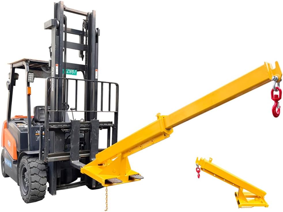 2 Ton (4400 lbs) Forklift Jib Boom Attachment, 63-98in Adjustable Telescopic Lifting Crane Arm, One Hook, Heavy Duty Forklift Extension for Material Handling, Towing & Lifting Equipment
